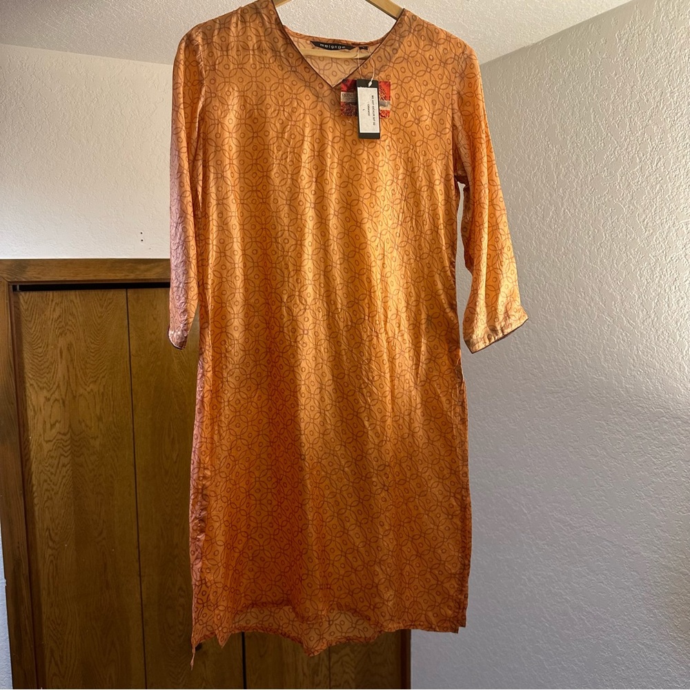 New Orange Patterned Melange Kurta (Tunic)